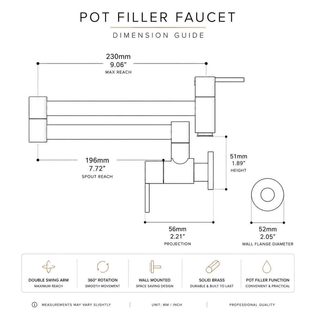 Denver Brass Pot Filler - Unlacquered Brass